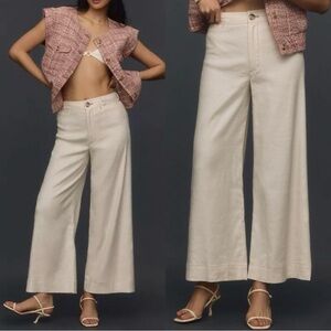 Anthropologie Maeve The Ettie High Rise Crop Wide Leg Pants Size 28 Linen‎ Cream